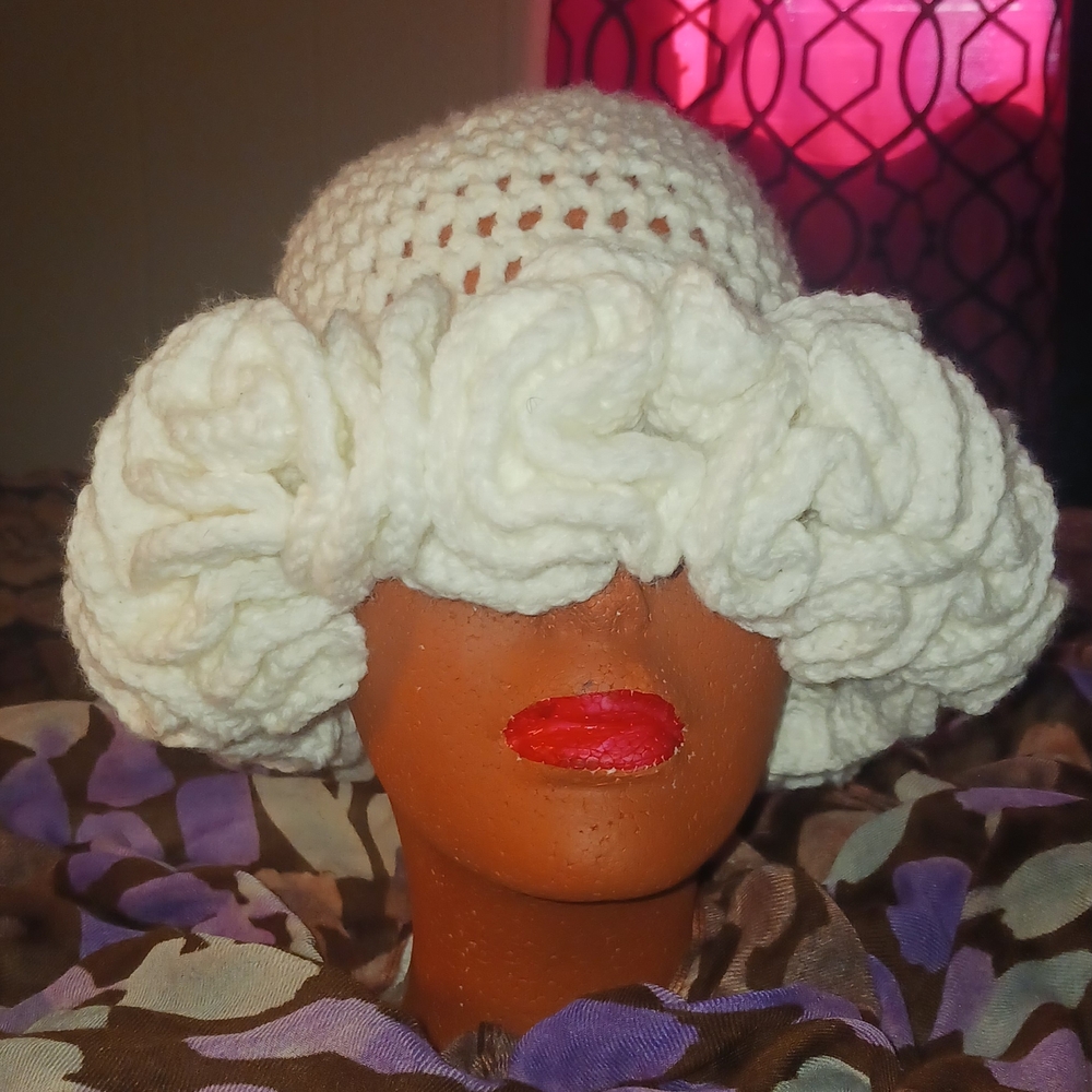 Dramatic White Crochet Women's Ruffle Hat!
